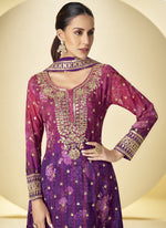 Thumbnail for Vegaa Fashion Violet Chinon Silk Digital Print Designer Palazzo Suit