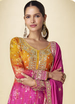 Thumbnail for Vegaa Fashion Pink Chinon Silk Digital Print Designer Palazzo Suit