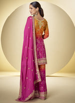 Thumbnail for Vegaa Fashion Pink Chinon Silk Digital Print Designer Palazzo Suit