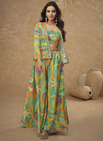 Thumbnail for Vegaa Fashion Multicolor Chinon Silk Digital Print Western Style Palazzo Suit