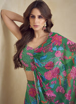 Thumbnail for Vegaa Fashion Green Chinon Silk Digital Print Western Style Palazzo Suit