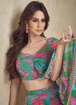 Thumbnail for Vegaa Fashion Green Chinon Silk Digital Print Western Style Palazzo Suit