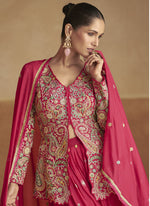 Thumbnail for Vegaa Fashion Pink Chinon Silk Embroidered Designer Palazzo Suit