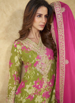 Thumbnail for Vegaa Fashion Mehendi Chinon Silk Digital Print Designer Palazzo Suit