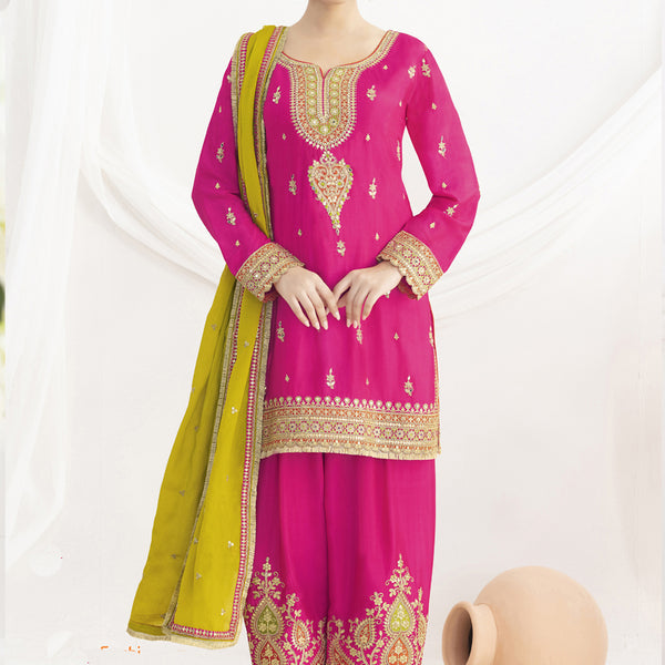 Vegaa Fashion Pink Chinon Silk Embroidered Designer Salwar Suit - Distacart