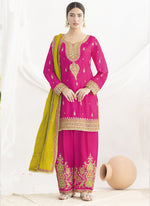 Thumbnail for Vegaa Fashion Pink Chinon Silk Embroidered Designer Salwar Suit - Distacart