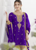 Thumbnail for Vegaa Fashion Violet Chinon Silk Embroidered Designer Salwar Suit - Distacart
