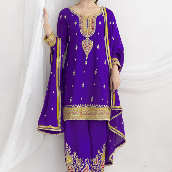 Vegaa Fashion Violet Chinon Silk Embroidered Designer Salwar Suit - Distacart