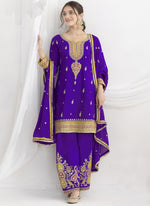 Thumbnail for Vegaa Fashion Violet Chinon Silk Embroidered Designer Salwar Suit - Distacart