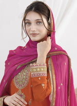 Thumbnail for Vegaa Fashion Orange Chinon Silk Embroidered Designer Salwar Suit - Distacart