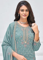 Thumbnail for Vegaa Fashion Grey Vichitra Silk Embroidered Palazzo Suit