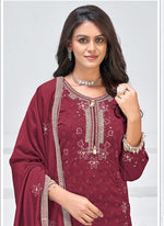 Thumbnail for Vegaa Fashion Maroon Vichitra Silk Embroidered Palazzo Suit