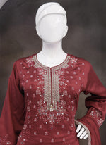 Thumbnail for Vegaa Fashion Maroon Vichitra Silk Embroidered Palazzo Suit