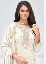 Thumbnail for Vegaa Fashion Off White Vichitra Silk Embroidered Palazzo Suit