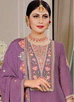 Thumbnail for Vegaa Fashion Onion Pink Chinon Silk Embroidered Designer Palazzo Suit