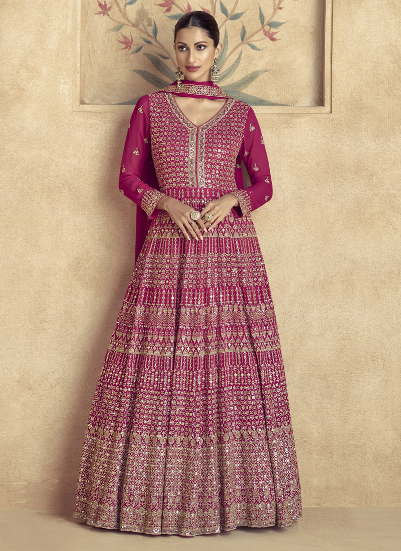 Vegaa Fashion Pink Real Georgette Embroidered Anarkali Suit