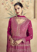 Thumbnail for Vegaa Fashion Pink Real Georgette Embroidered Anarkali Suit