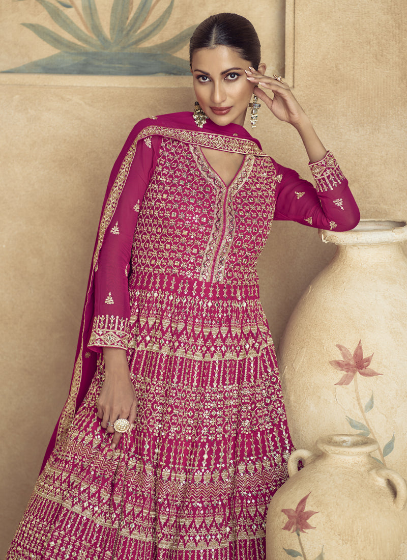 Vegaa Fashion Pink Real Georgette Embroidered Anarkali Suit