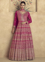 Thumbnail for Vegaa Fashion Pink Real Georgette Embroidered Anarkali Suit