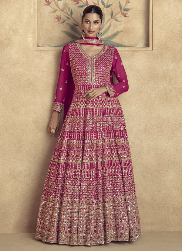 Vegaa Fashion Pink Real Georgette Embroidered Anarkali Suit