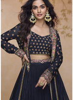 Thumbnail for Vegaa Fashion Lavender Simar Silk Embroidered Wedding Wear Lehenga Style Suit - Distacart