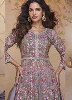 Thumbnail for Vegaa Fashion Blue Georgette Embroidered Wedding Wear Lehenga Style Suit - Distacart