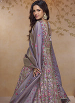 Thumbnail for Vegaa Fashion Blue Georgette Embroidered Wedding Wear Lehenga Style Suit - Distacart