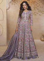 Thumbnail for Vegaa Fashion Blue Georgette Embroidered Wedding Wear Lehenga Style Suit - Distacart