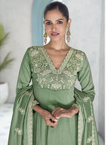 Thumbnail for Vegaa Fashion Parrot Green Premium Silk Embroidered Sequence Anarkali Suit