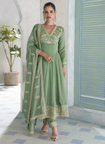 Thumbnail for Vegaa Fashion Parrot Green Premium Silk Embroidered Sequence Anarkali Suit