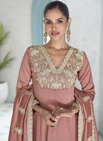 Thumbnail for Vegaa Fashion Peach Premium Silk Embroidered Sequence Anarkali Suit