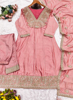 Thumbnail for Vegaa Fashion Peach Premium Silk Embroidered Sequence Anarkali Suit