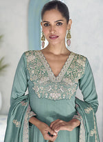 Thumbnail for Vegaa Fashion Sky Blue Premium Silk Embroidered Sequence Anarkali Suit - Distacart