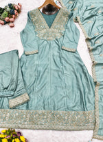 Thumbnail for Vegaa Fashion Sky Blue Premium Silk Embroidered Sequence Anarkali Suit - Distacart