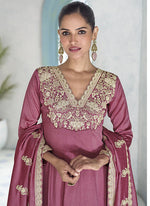 Thumbnail for Vegaa Fashion Onion Pink Premium Silk Embroidered Sequence Anarkali Suit - Distacart