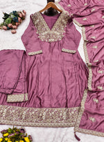 Thumbnail for Vegaa Fashion Onion Pink Premium Silk Embroidered Sequence Anarkali Suit - Distacart