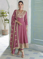 Thumbnail for Vegaa Fashion Onion Pink Premium Silk Embroidered Sequence Anarkali Suit - Distacart