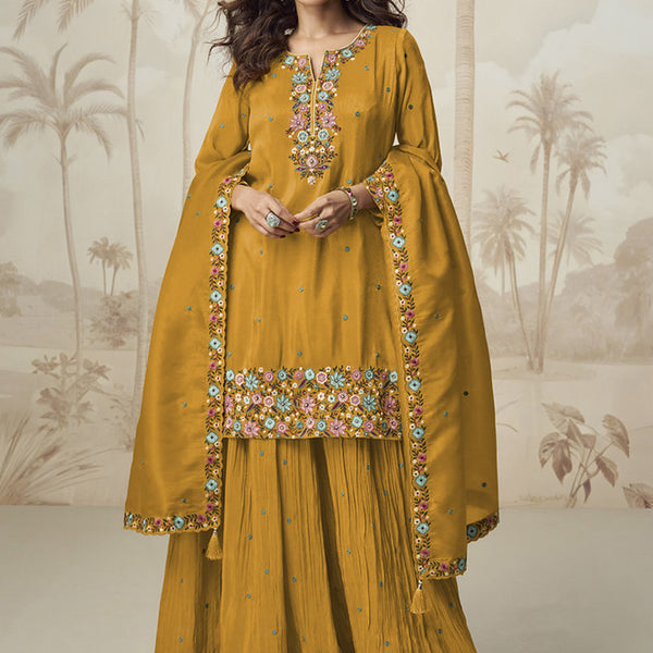 Vegaa Fashion Yellow Simar Silk Embroidered Palazzo Suit - Distacart