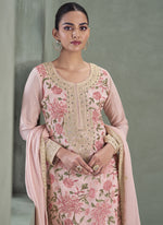 Thumbnail for Vegaa Fashion Baby Pink Chinon Silk Embroidered Palazzo Suit