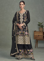 Thumbnail for Vegaa Fashion Black Chinon Silk Embroidered Palazzo Suit