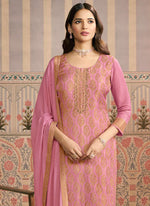 Thumbnail for Vegaa Fashion Light Pink Jacquard Silk Hand Work Designer Salwar Suit - Distacart