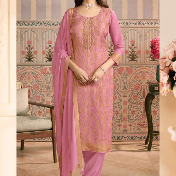 Vegaa Fashion Light Pink Jacquard Silk Hand Work Designer Salwar Suit - Distacart