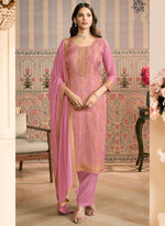 Thumbnail for Vegaa Fashion Light Pink Jacquard Silk Hand Work Designer Salwar Suit - Distacart