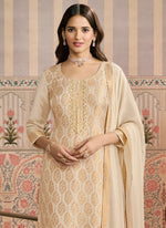 Thumbnail for Vegaa Fashion Off White Jacquard Silk Hand Work Designer Salwar Suit - Distacart