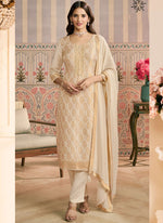 Thumbnail for Vegaa Fashion Off White Jacquard Silk Hand Work Designer Salwar Suit - Distacart