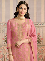 Thumbnail for Vegaa Fashion Pink Jacquard Silk Hand Work Designer Salwar Suit - Distacart