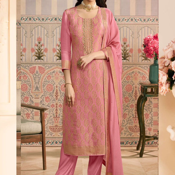 Vegaa Fashion Pink Jacquard Silk Hand Work Designer Salwar Suit - Distacart