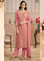 Thumbnail for Vegaa Fashion Pink Jacquard Silk Hand Work Designer Salwar Suit - Distacart
