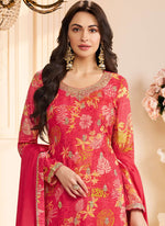 Thumbnail for Vegaa Fashion Red Chinon Silk Embroidered Digital Print Designer Salwar Suit - Distacart