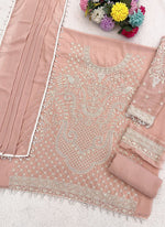 Thumbnail for Vegaa Fashion Light Peach Georgette Embroidered Beads Designer Salwar Suit